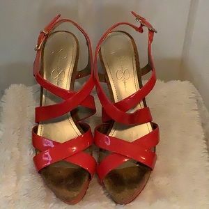 Jessica Simpson platform strappy heels. Coral color and cork. Size 9.5